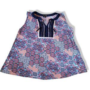RXB Sleeveless Boho Print Rayon Pullover Tunic Top w/ Tassels  Sz M